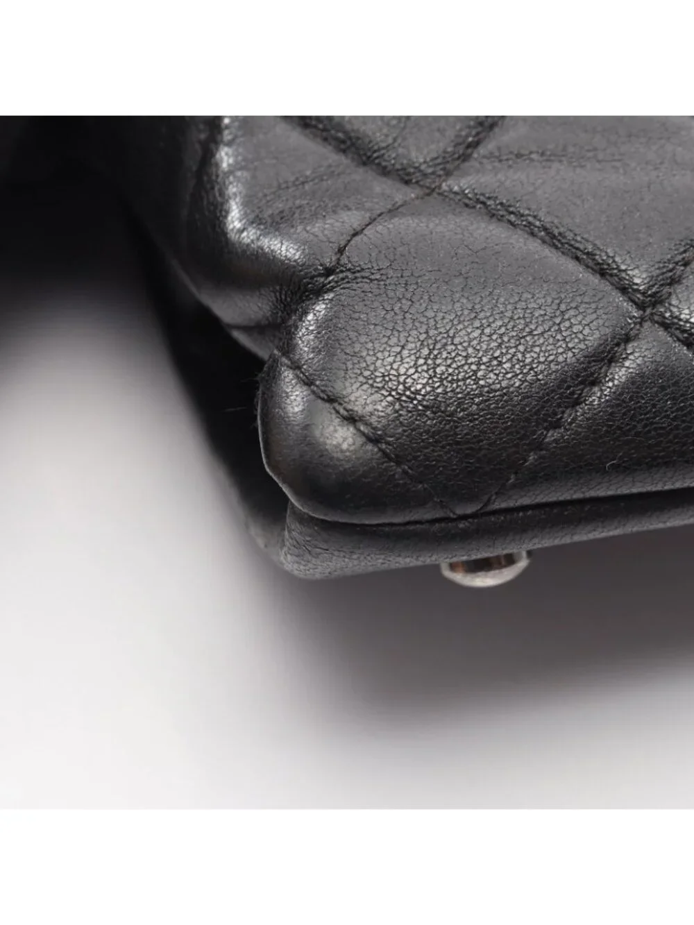 Chanel Tote Bag Quilted Antique Silver 2-Way Black Leather Chain